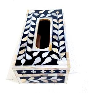 Caja de pañuelos de madera de acacia con incrustaciones de nácar vintage de calidad premium, estilo animal, técnica pulida, ecológica, para decoración del hogar. - Product Image 3