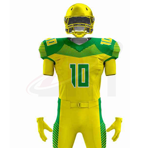 Ensemble d'uniformes de football américain personnalisés, jaune et vert, impression par sublimation, polyester respirant, équipement d'équipe pour hommes adultes - Product Image 5