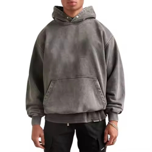 2026 Sweat à capuche surdimensionné personnalisé pour homme, en coton épais 500 g/m², délavé à l'acide, effet vieilli et déchiré, lavage vintage - Product Image 5