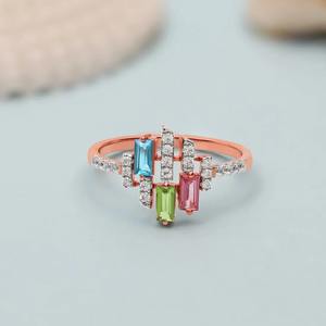 Anillo de Aniversario Clásico para Mujer RIZTA JEWELS en Oro Sólido de 14kt con Diamantes de Color Azul, Rosa, Verde, Moissanita y Corte Esmeralda - Product Image 5