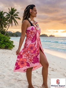 Paréo Sarong Personnalisé en Satin et Mousseline, Motif Floral Traditionnel à Pois, Tissé Léger 100% Rayonne, Cache-maillot de Plage, Tissu pour Hôtels et Resorts, OEM ODM - Product Image 6