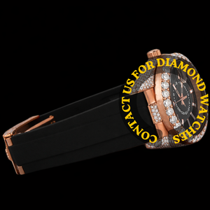 Reloj Clásico de Diseño Moderno en Tono Oro Rosa con Diamantes Moissanite Incrustados en el Bisel y la Esfera del Cronógrafo, Correa de Goma Negra - Product Image 2