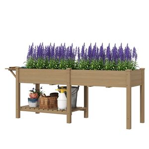 Fioriera rialzata in legno carbonizzato con ripiano inferiore e fori di drenaggio per mobili da esterno - Product Image 1