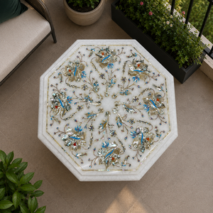 Table basse de luxe en marbre blanc incrusté, faite à la main, pierre précieuse Pietra Dura, écologique, Art Déco, pour bureau, Diwali, anniversaire, adieu - Product Image 3