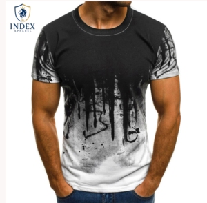 Camiseta de Manga Corta con Estampado Dripping para Hombre, Cuello Redondo, Corte Ajustado, Tejido de Poliéster, Estilo Urbano, Largo Regular, Marca INDEX APPAREL - Product Image 1