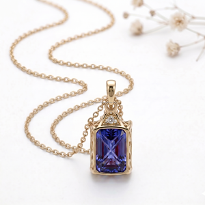 Colgantes y Dijes de Tanzanita en Oro Blanco con Corte Esmeralda, Joyería de Nacimiento de Diciembre, Regalo Elegante para Mujer, Exclusivo - Product Image 2