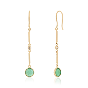 Elegant Classic Design Handcrafted 7 mm Round Cut Emerald & Diamond Simple <b>Dangle</b> <b>Earrings</b> Solid 14K Yellow <b>Gold</b> Bulk Jewelry - Product Image 5