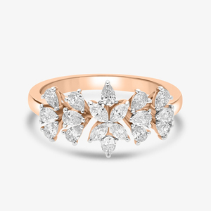 Anillo de Oro Rosa con Diamantes Marquise y Racimo Floral para Mujer, Estilo Romántico de Compromiso con Engaste de Garras - Product Image 2