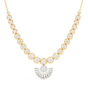 Collier avec pendentif médaillon floral soleil éclatant et diamants - Product Image 1