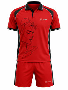 ชุดเสื้อโปโลสีแดงสไตล์สปอร์ตสำหรับผู้ชาย ลายพิมพ์เส้นศิลป์ แห้งเร็ว เหมาะสำหรับฤดูร้อน คอปกโปโล ผ้าถักโพลีเอสเตอร์ - Product Image 1