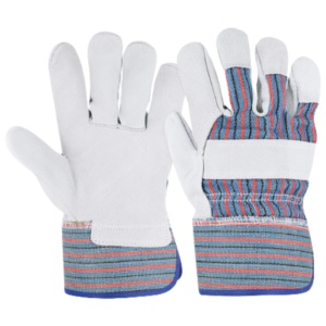 Gants de travail en cuir de vachette de première qualité avec dos en coton rayé et manchette de sécurité pour la construction et les travaux lourds - Product Image 1