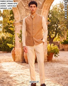 Gilet en jute pour homme avec doublure en satin de soie, marron, coupe classique, veste décontractée pour l'été, taille 34 à 46 - Product Image 5