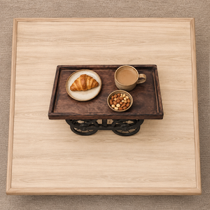 Bandeja de Servir de Madera Estilo Industrial con Ruedas de Hierro |   Plato Decorativo Rústico para Centro de Mesa, Decoración del Hogar - Product Image 4