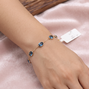 Nueva Llegada, Pulsera de Cadena con Gemas de Topacio Azul Londres Geométricas en Oro Amarillo de 18k, Hecha a Mano, Regalo de Compromiso para Ella, Joyería - Product Image 2