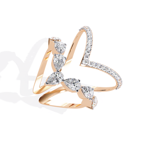 Bague de fiançailles de luxe en or jaune pour femme avec diamant taille poire et pierres naturelles certifiées - Product Image 4