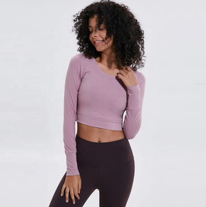 Camisetas de algodón Spandex para mujer, camiseta de manga larga, Top corto de moda de marca de alta calidad, estilo streetwear, fabricación personalizada - Product Image 1