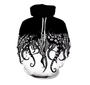 Custom Graphic Print <b>Men</b> Women Unisex Black <b>White</b> Octopus Tentacles Pullover Hoodie Casual Streetwear Long Sleeve <b>Sweatshirt</b> - Product Image 1