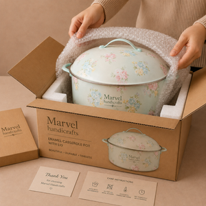 Casserole de service en émail floral Marvel Handicrafts avec couvercle, poignées latérales imprimées pastel, ustensiles de cuisine haut de gamme pour la cuisine et la salle à manger - Product Image 3