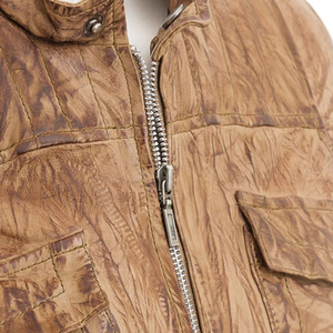 Chaqueta de Motera para Mujer de Alta Calidad, Hecha a Medida, Elegante, de Cuero Genuino con Cuello Alto y Dos Bolsillos con Cremallera para Otoño - Product Image 5