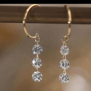 Pendientes colgantes de oro macizo de 14K con diamante cultivado en laboratorio de 3 quilates, diseño de diamante flotante, pendientes de diamante danzante, con certificado IGI - Product Image 4