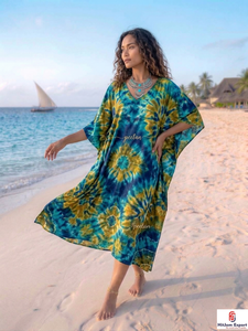 Custom Printed <b>Kaftan</b> Dress for Women Loose Fit <b>Beach</b> Wear Lightweight Fabric Comfortable Stylish Bulk Supply - Product Image 4