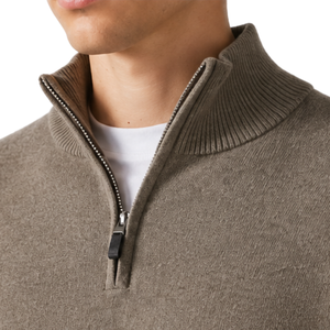 <b>Mens</b> Taupe Quarter Zip Jumper Knitted Sweater Stand Collar Long Sleeve Pullover Casual Winter Warm Soft <b>Knitwear</b> Premium Fit Top - Product Image 5