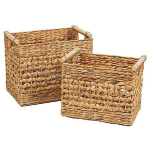 Paniers de rangement décoratifs en paille tissée de Style classique faits à la main boîtes de rangement multifonctionnelles en jacinthe d'eau rectangle bacs - Product Image 2