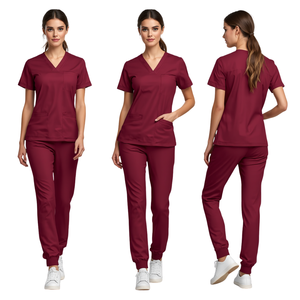 Ensemble de blouses d'infirmière rouge bordeaux pour femmes, best-seller, vêtements médicaux de qualité supérieure - Product Image 1