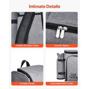 Mochila de Picnic para Playa con Compartimento Refrigerante Aislado para 4 Personas, con Porta Botellas/Vino Desmontable, Ligera - Product Image 3