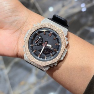 Reloj de cuarzo octogonal negro con incrustaciones de moissanita de escamas mixtas, pulsera de acero inoxidable estilo Hip Hop con diamantes, joyería de muñeca para hombre - Product Image 1