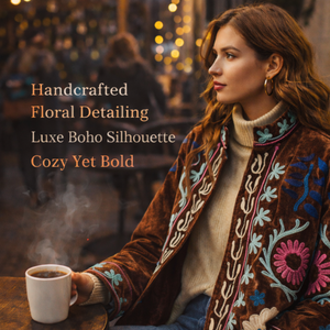 Chaqueta de terciopelo bordada a mano para mujer, cuello alto, bordado floral, forro de algodón - Product Image 5