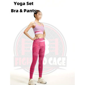 Pink Color <b>Block</b> Yoga Set Two-Piece Running Yoga Quick-Drying Sports Bra Yoga Pants Set With Waistband And Body <b>Shaping</b> - Product Image 4