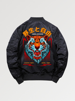 Blouson Bomber Tiger 'Akigara' en toile brodée style patchwork tatouage traditionnel unisexe hiver Sukajan respirant devant