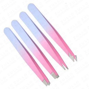Juego de 4 Pinzas para Cejas de Acero Inoxidable con Punta Inclinada, Recubrimiento Degradado Rosa y Morado, Herramientas de Belleza de Precisión OEM - Product Image 6