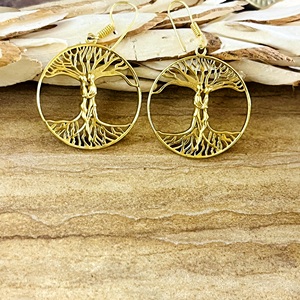 Pendientes Colgantes de Árbol de la Vida, Estilo Boho, de Latón, para Mujer, Chapados en Oro de 18K, con Gancho Botánico, para Venta al por Mayor/OEM/ODM - Product Image 2