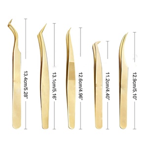 Kit de 5 pinces à cils en acier inoxydable avec logo personnalisé, couleur or, pour extensions de cheveux et cils, outil de beauté durable et réutilisable pour volume - Product Image 4