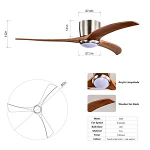 Ventilatore da soffitto silenzioso da 52 pollici a incasso con 3 pale in legno massello, telecomando, 6 velocità, motore DC reversibile, certificazione CE - Product Image 4