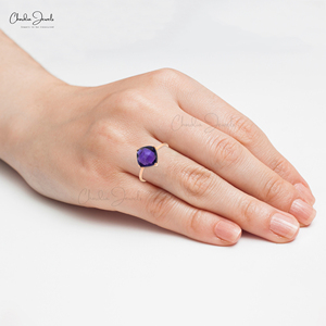 Popular Supplier 8mm Cushion Checker Cut Amethyst Gemstone <b>Ring</b> in 14k Fine Rose Gold <b>Statement</b> <b>Ring</b> Size 6.5 Quick Dispatch - Product Image 6