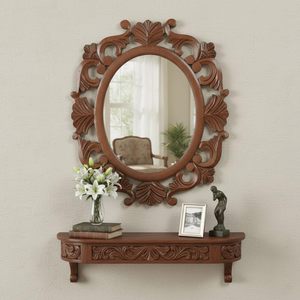 Handcrafted Oval Floral Carved Wooden <b>Wall</b> <b>Mirror</b> Decorative Vintage Accent <b>Mirror</b> for Home Decor - Product Image 6