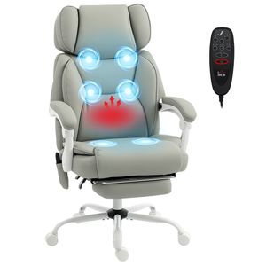 Light Gray Office Chair with High Back <b>Vibration</b> Massage Heated Reclining <b>Remote</b> Control-Swivel Wheels & Footrest - Product Image 1