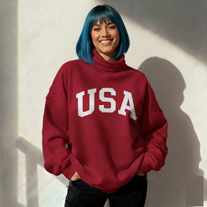 Women <b>Red</b> Mock Neck Sweatshirt Solid Pullover Oversized <b>Long</b> <b>Sleeve</b> Casual Winter Streetwear <b>Top</b> - Product Image 4