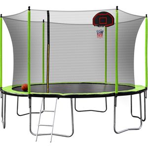 14FT Green <b>Trampoline</b> with Basketball Hoop Inflator and Ladder Inner Safety <b>Enclosure</b> for Jumping Toys - Product Image 3