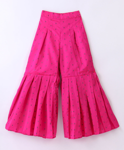 Twisha Haut sans manches en chanderi tissé uni avec palazzo imprimé - Vert citron et rose - Product Image 3