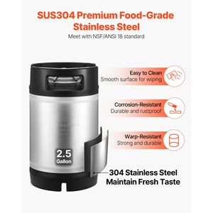 Fusto Corny da 2,5 Galloni in Acciaio SUS304 con Chiusura a Sfera, Doppie Maniglie in Gomma, Fondo Rinforzato in Gomma per Attrezzature per la Produzione di Cold Brew - Product Image 2