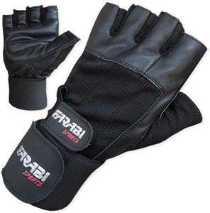 Gants de musculation unisexes Farabi Sports en cuir PU noir respirant avec logo personnalisé, longue attache de poignet, demi-doigts - Product Image 3