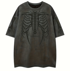 เสื้อยืดทรงบ็อกซ์พิมพ์ลายกราฟิก คอตตอนเนื้อหนา ตัดเย็บทรงครอป โอเวอร์ไซส์ สไตล์สตรีทแวร์ พร้อมโลโก้แบบกำหนดเอง สำหรับผู้ชาย - Product Image 1