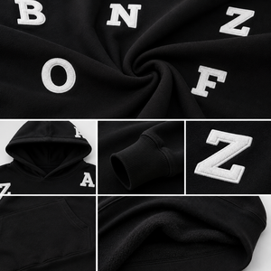 เสื้อฮู้ดดี้ผู้ชายสไตล์สตรีทแวร์ผ้าฟลีซหนานุ่มขนาดใหญ่พิเศษ ปักลายอักษรเชนีลแบบเต็มตัวตามสั่ง ขายส่ง - Product Image 3