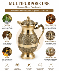 Brass <b>Water</b> Jug Traditional Metal Pitcher for Home Kitchen Restaurant <b>Water</b> <b>Storage</b> and Serving <b>Container</b> Tabletop Use - Product Image 4