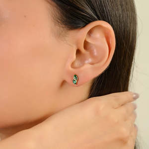 14K Solid Gold Marquise Cut Emerald and Diamond Stud Earrings for Wedding - Product Image 5