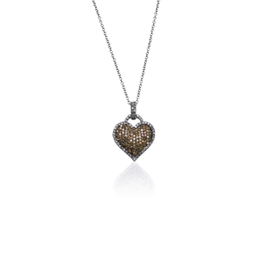 JEWELSPAARK Collar con Colgante de Diamante Natural Blanco y Marrón en Forma de Corazón de 0.98 Cttw para Mujer, Chapado en Rodio, Plata de Ley 925 - Product Image 1
